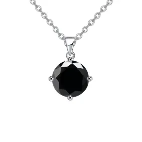 18K White Gold 2 Carat Created Black Sapphire Round Stud Necklace Plated 18 inch