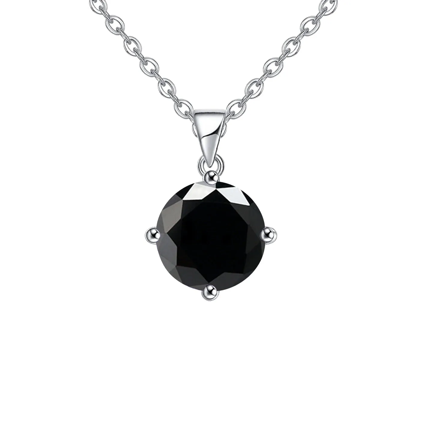 18K White Gold 2 Carat Created Black Sapphire Round Stud Necklace Plated 18 inch