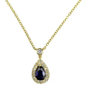 18k Yellow Gold Blue Sapphire and Diamond Necklace