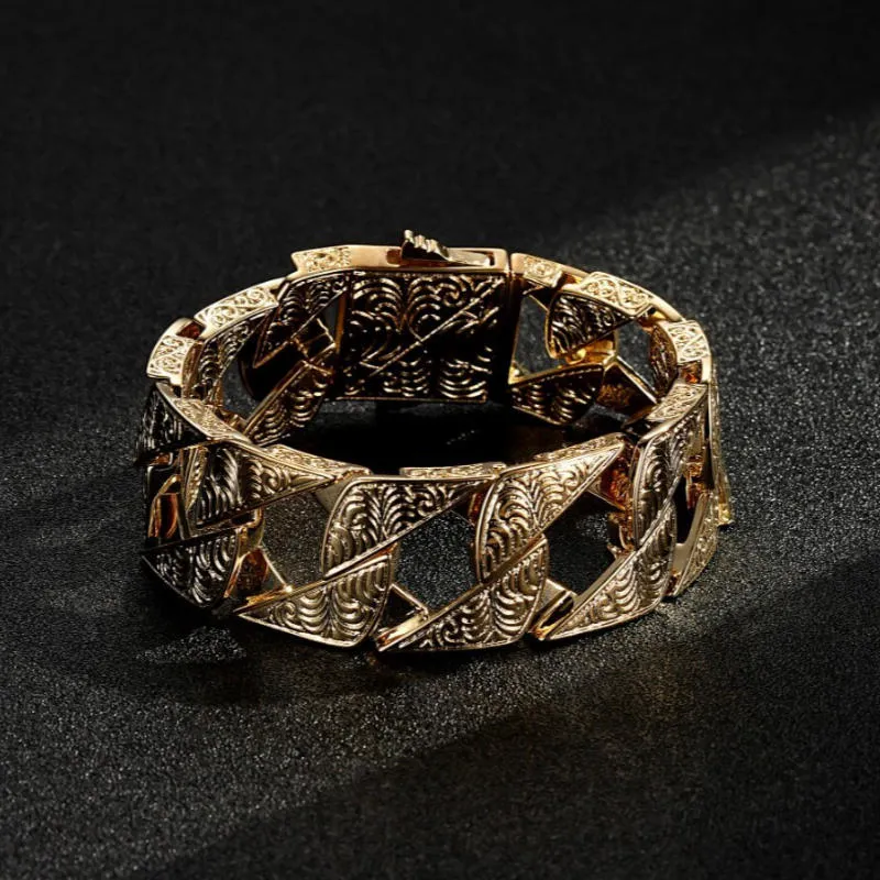 26mm Gold Ornate Chaps Cuban Curb Bracelet 9 Inch