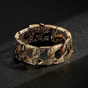 26mm Gold Ornate Chaps Cuban Curb Bracelet 9 Inch