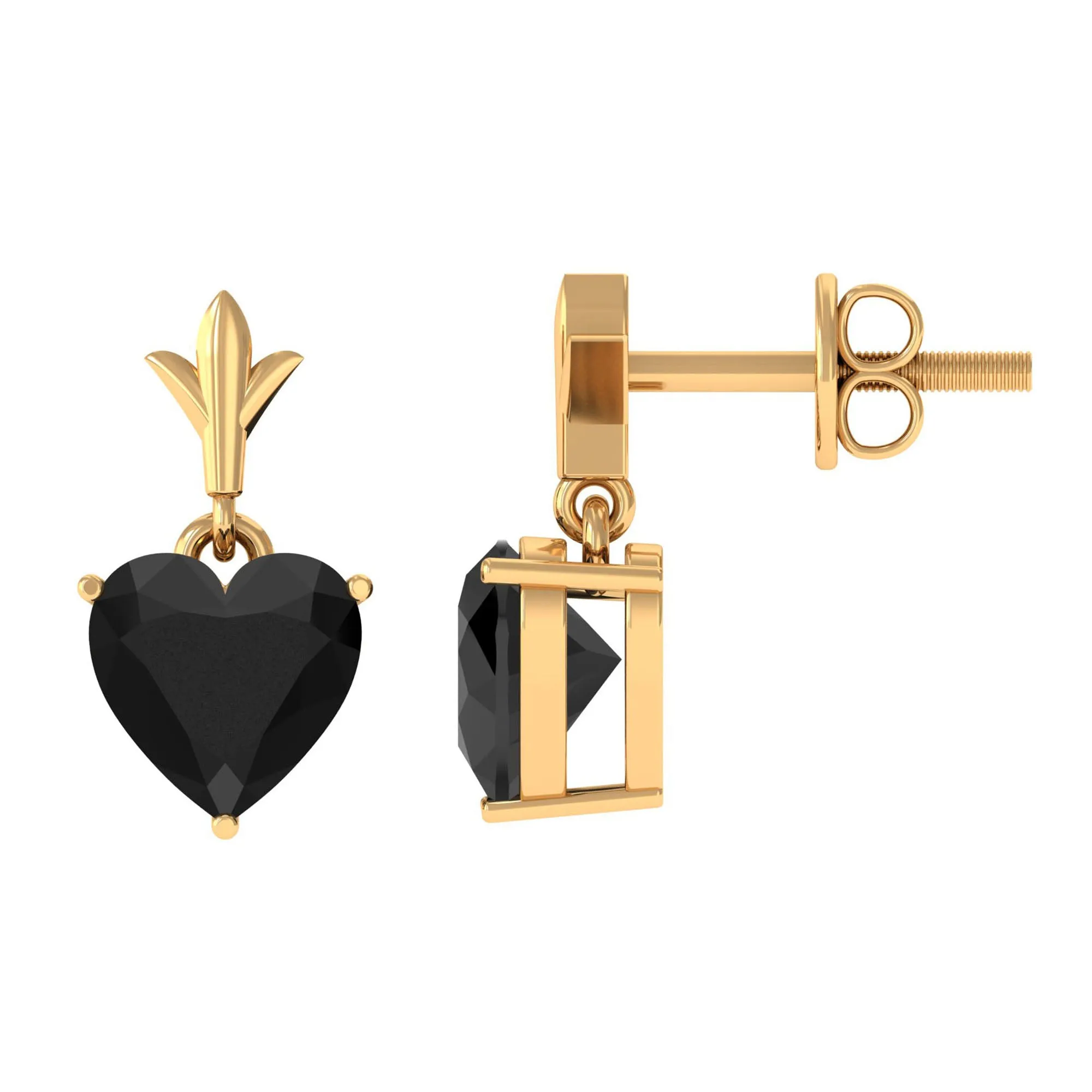 6 MM Heart Shape Black Onyx Drop Stud Earrings