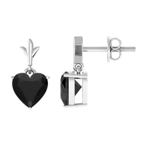 6 MM Heart Shape Black Onyx Drop Stud Earrings