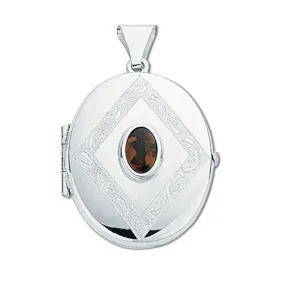 925 Sterling Silver Garnet Set Oval Shaped Locket Pendant Necklace