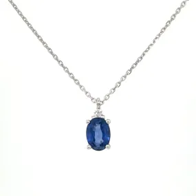 9ct White Gold Oval Sapphire & Diamond Pendant