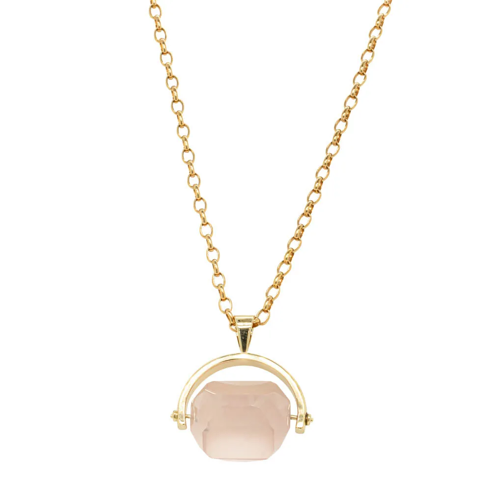 9ct Yellow Gold Rose Quartz Spinner Pendant