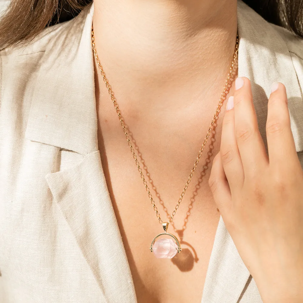 9ct Yellow Gold Rose Quartz Spinner Pendant