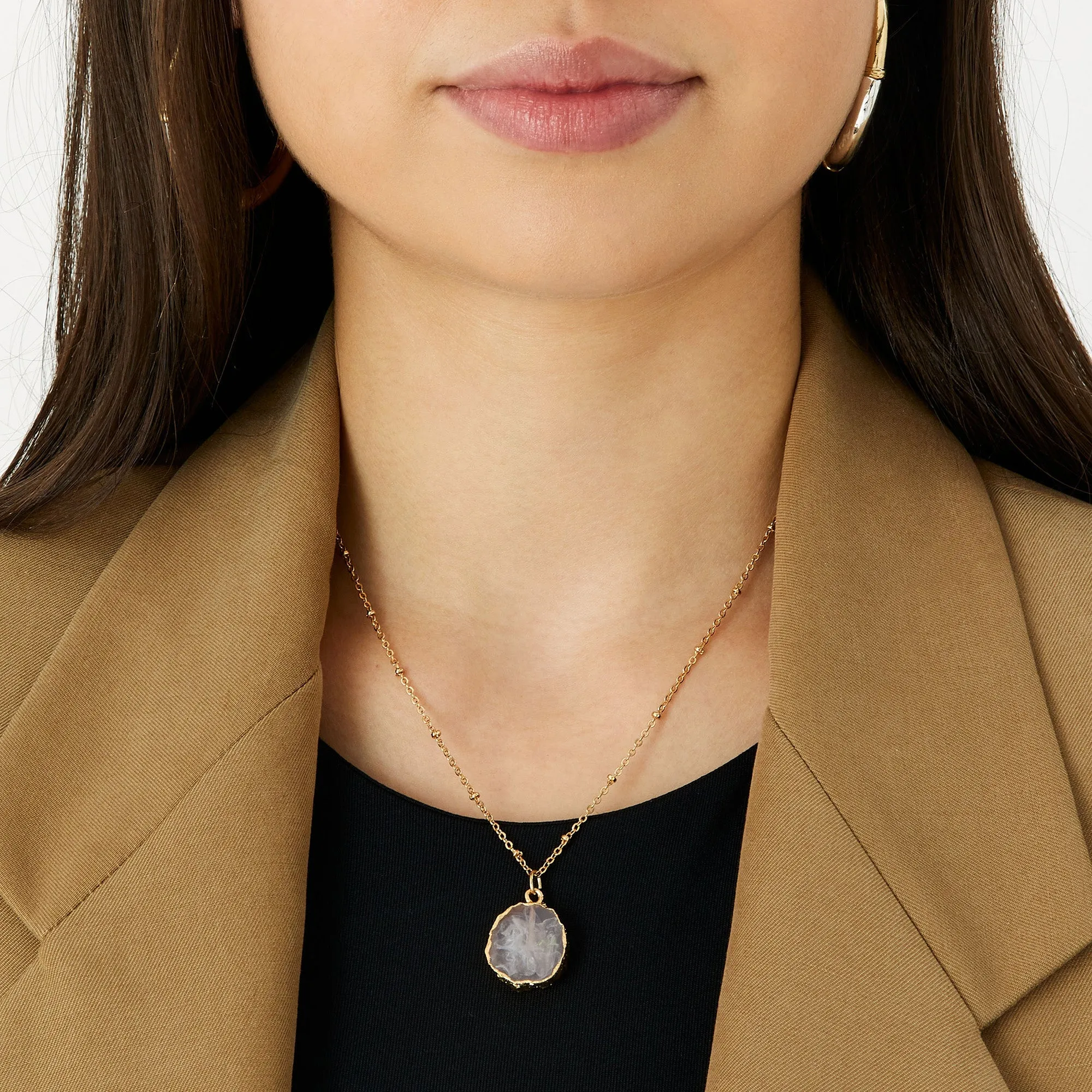Accessorize London Women's Pink Small Stone Slice Stone Pendant Necklace