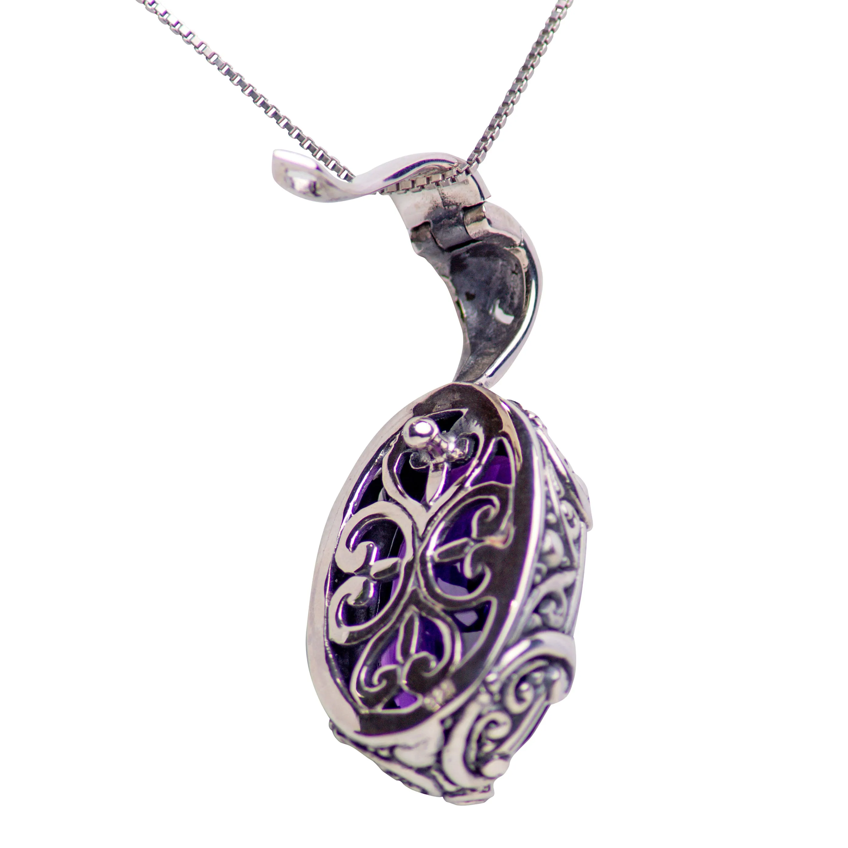 Amethyst Quartz Silver Hinged Necklace