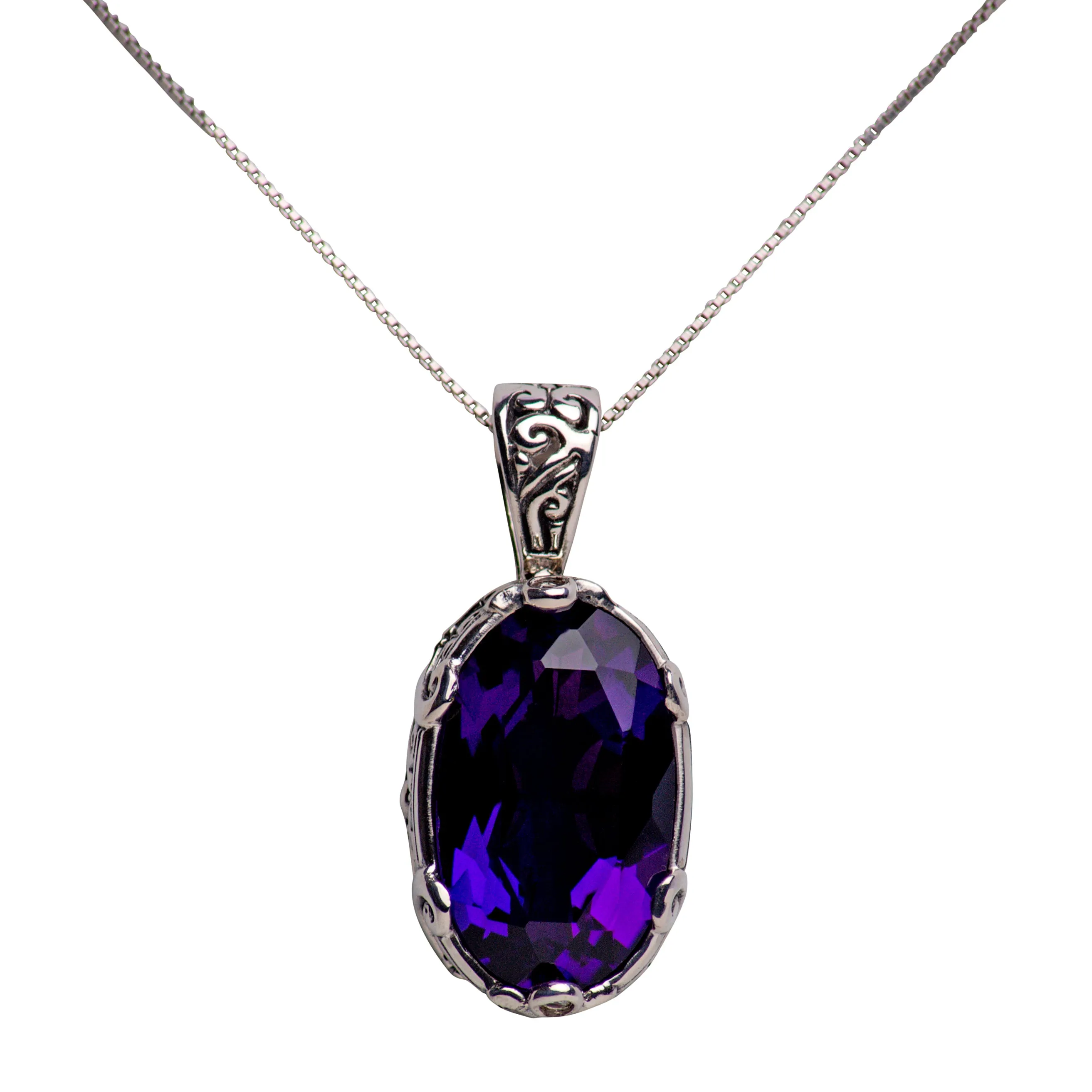 Amethyst Quartz Silver Hinged Necklace
