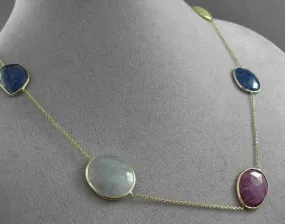 ANTIQUE 14KT YELLOW GOLD EXTRA FACET MULTI COLOR SAPPHIRE BY THE YARD NECKLACE