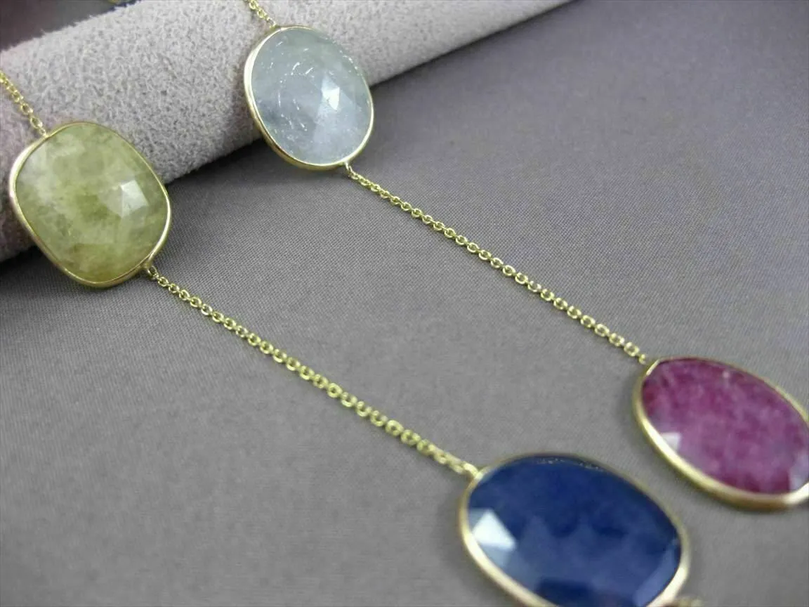 ANTIQUE 14KT YELLOW GOLD EXTRA FACET MULTI COLOR SAPPHIRE BY THE YARD NECKLACE