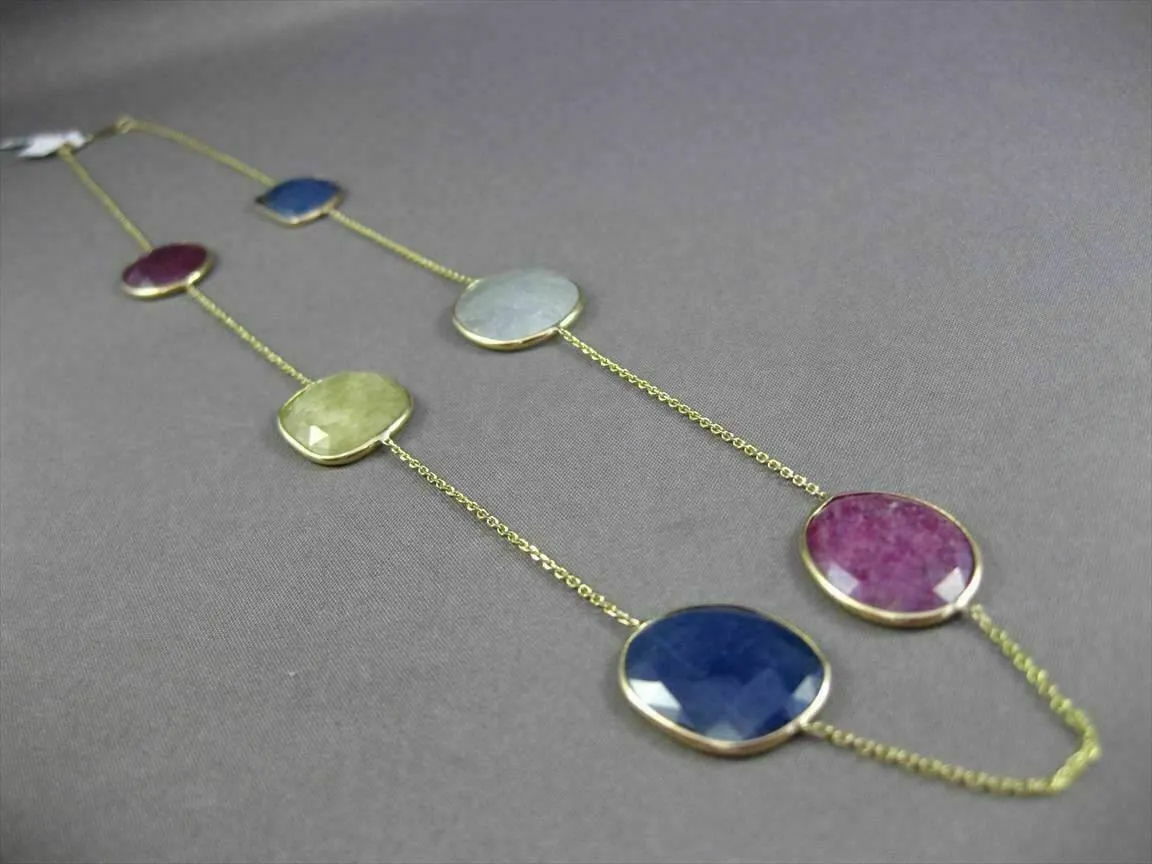 ANTIQUE 14KT YELLOW GOLD EXTRA FACET MULTI COLOR SAPPHIRE BY THE YARD NECKLACE