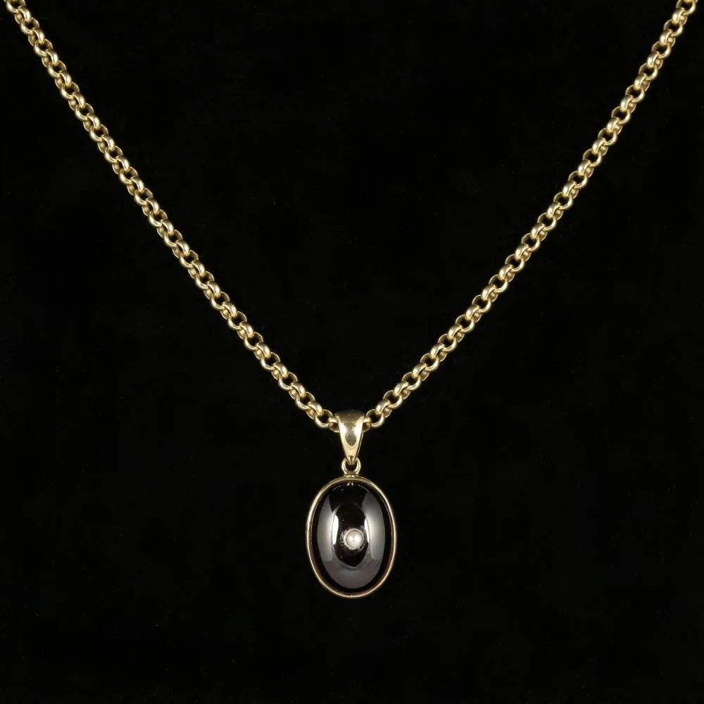 Antique Victorian Garnet Pendant And Chain 9Ct Gold