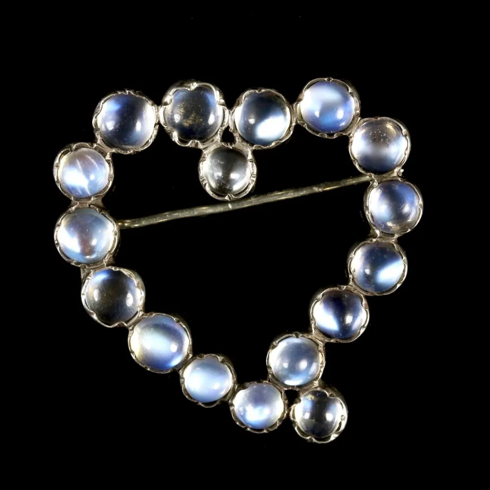 Antique Victorian Moonstone Witches Heart Brooch Circa 1880