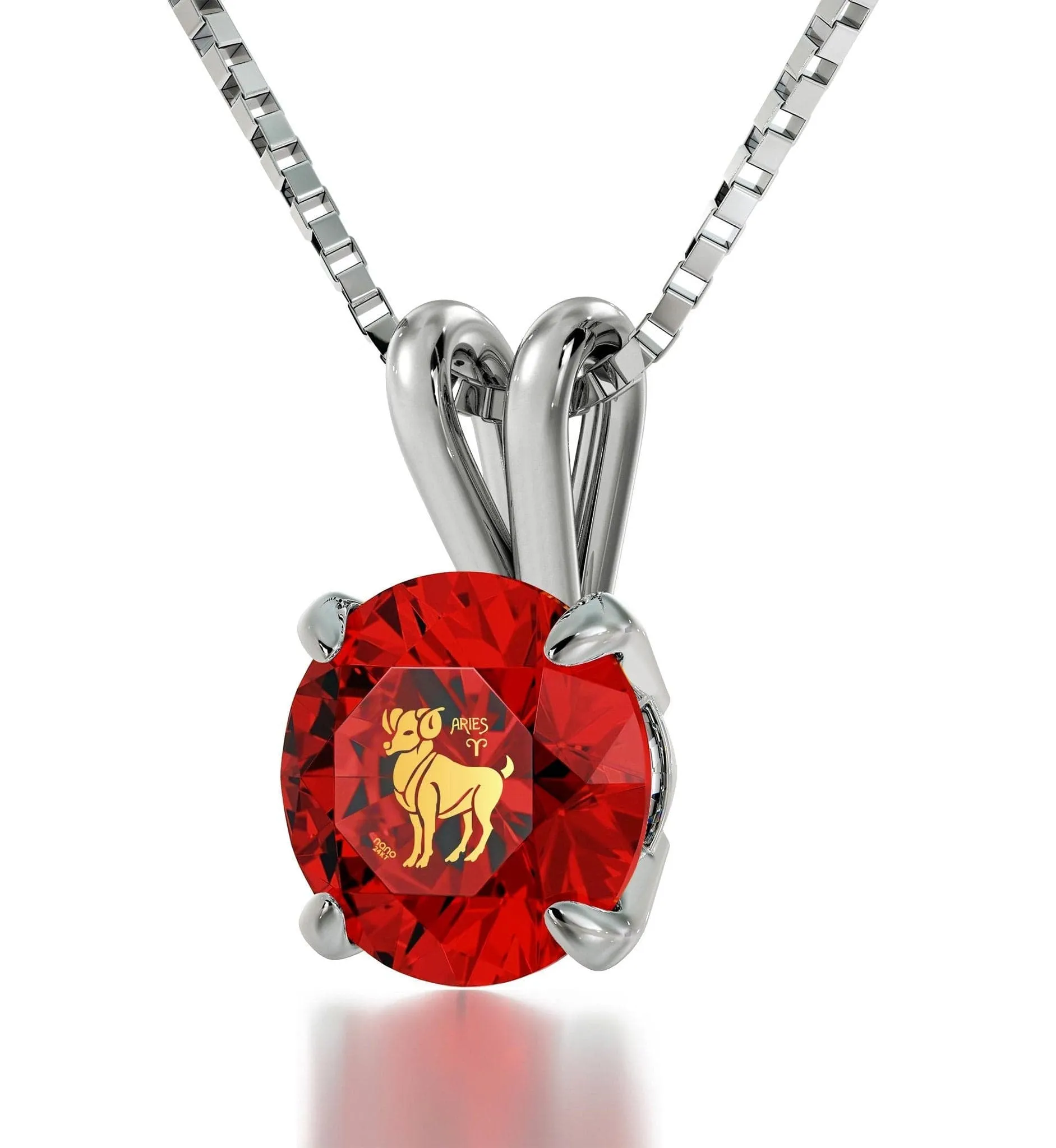 Aries Sign, 14k White Gold Necklace, Swarovski
