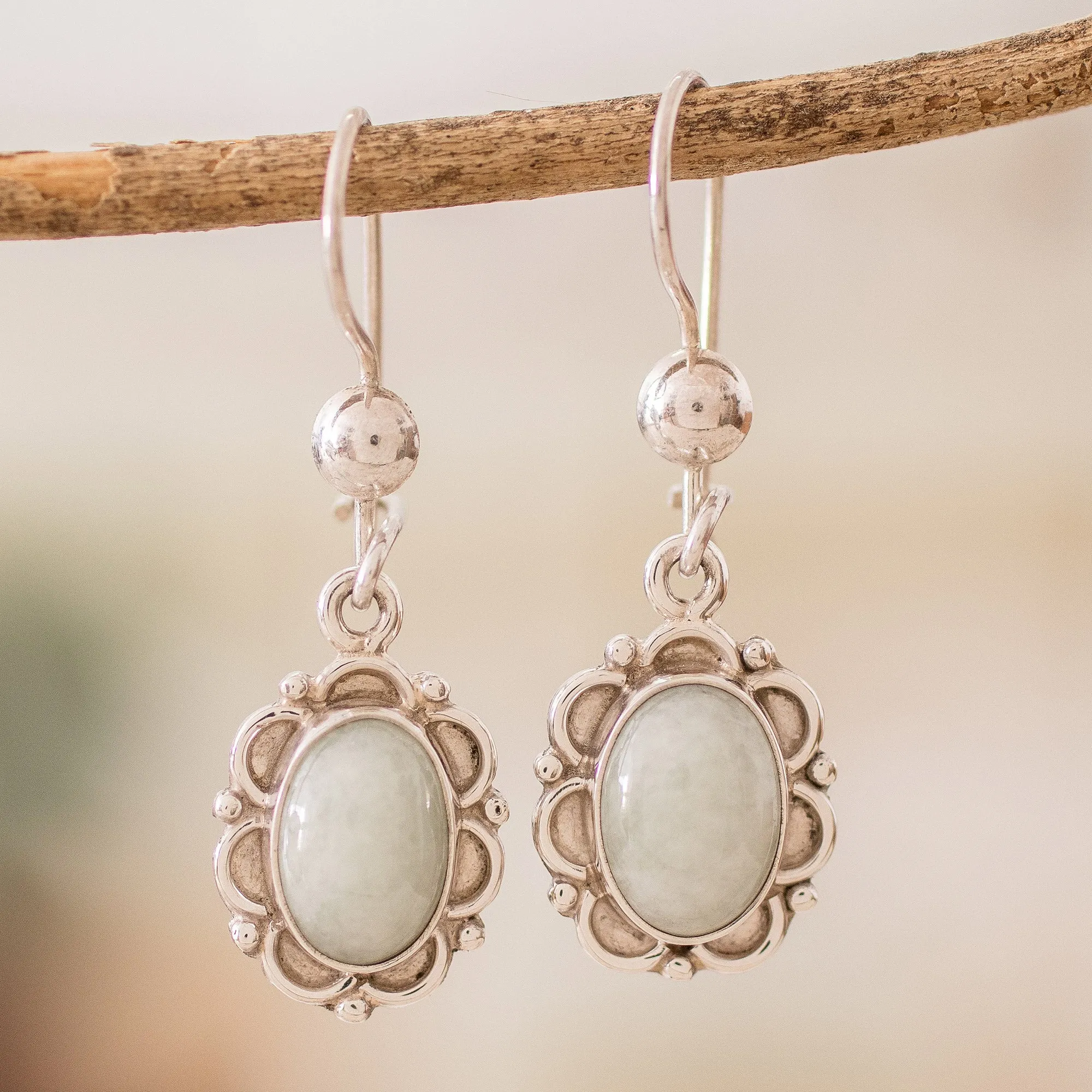 Artisan Crafted Jade and Sterling Silver Earrings - Apple Princess of the Forest | NOVICA
