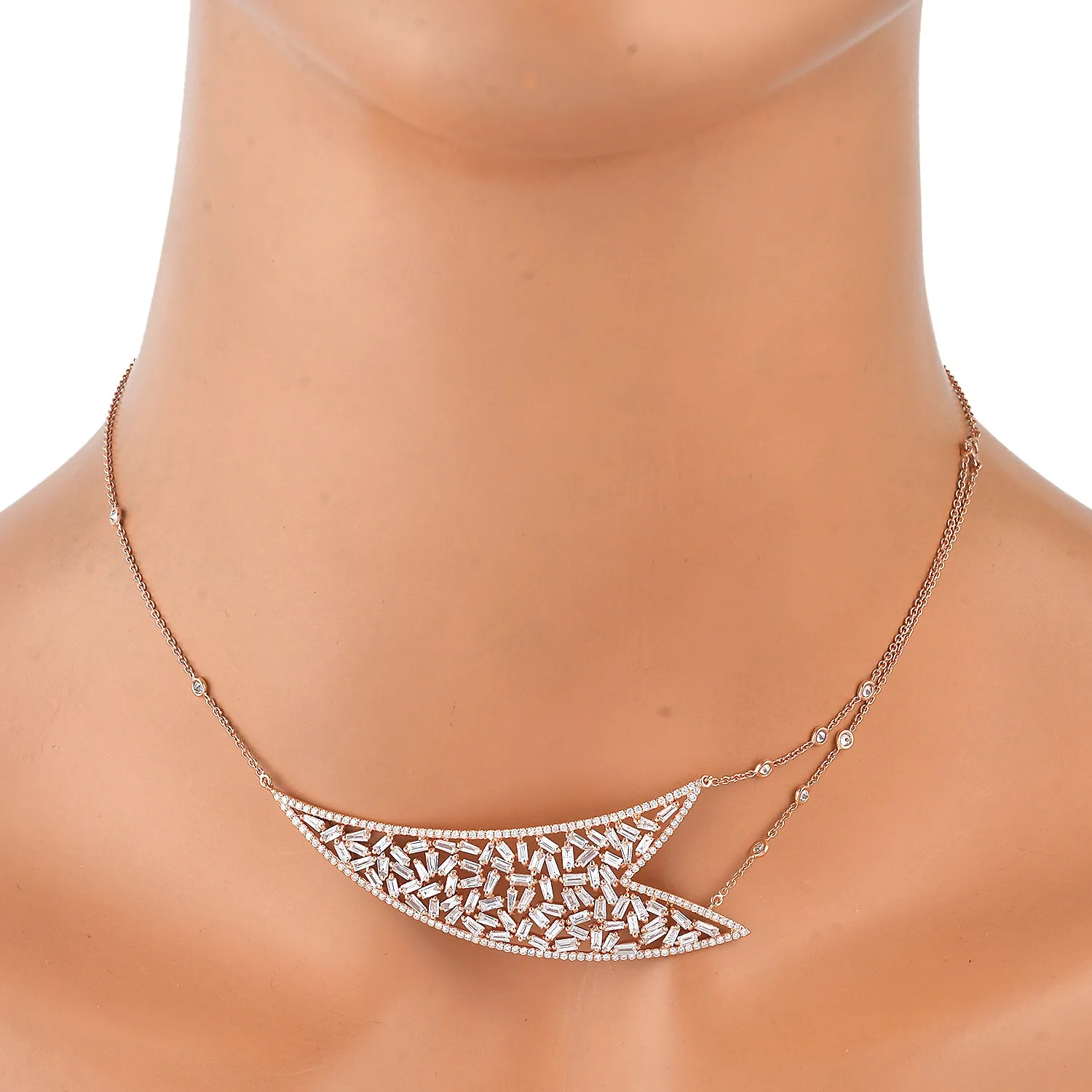 Baguette 3.1ct Diamond 18K Gold Designer Princess Chain Choker Necklace Womens Jewelry