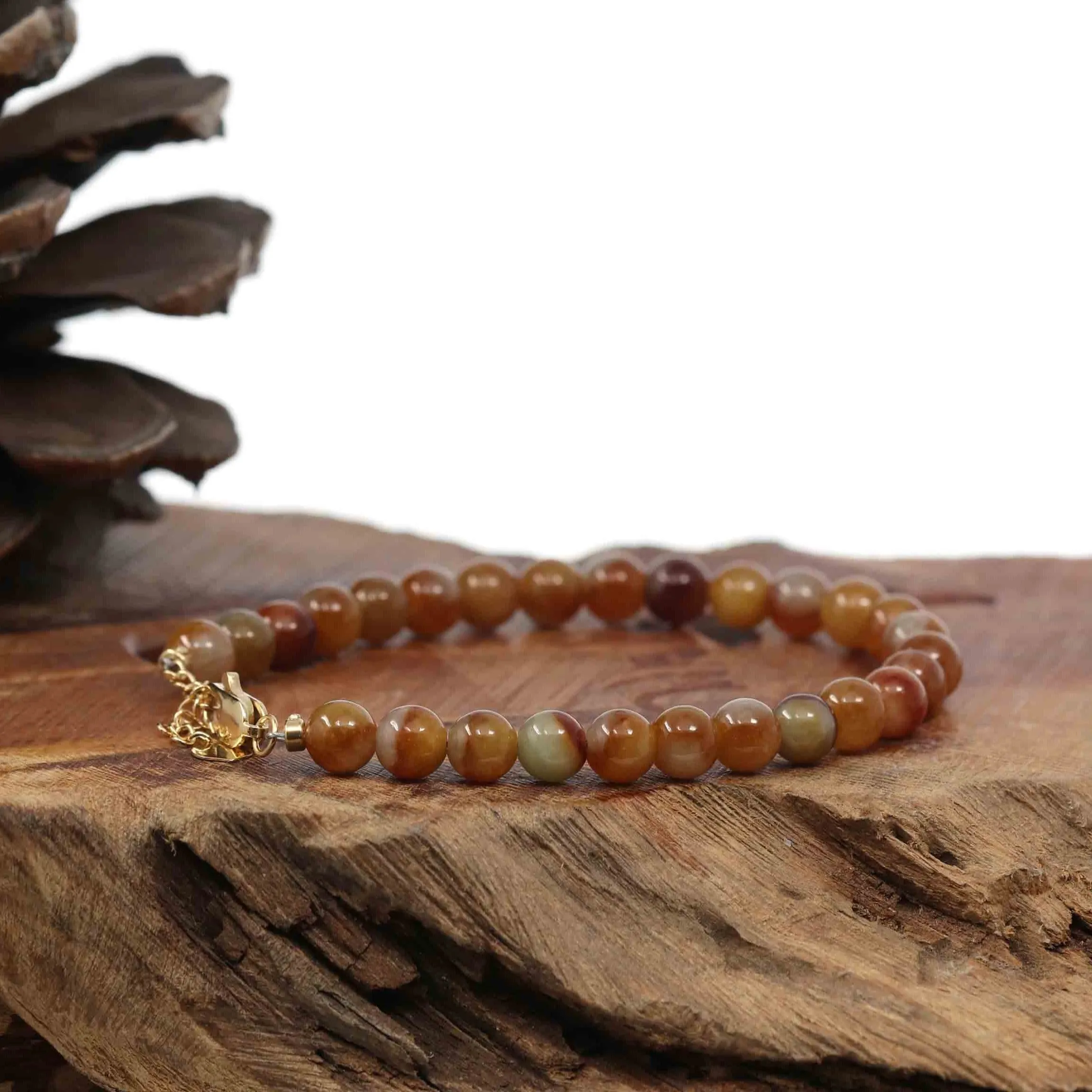 Baikalla Genuine Red Jadeite Jade Round Beads Bracelet With 18K Yellow Gold Clasp ( 6 mm )