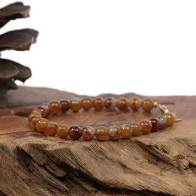 Baikalla Genuine Red Jadeite Jade Round Beads Bracelet With 18K Yellow Gold Clasp ( 6 mm )