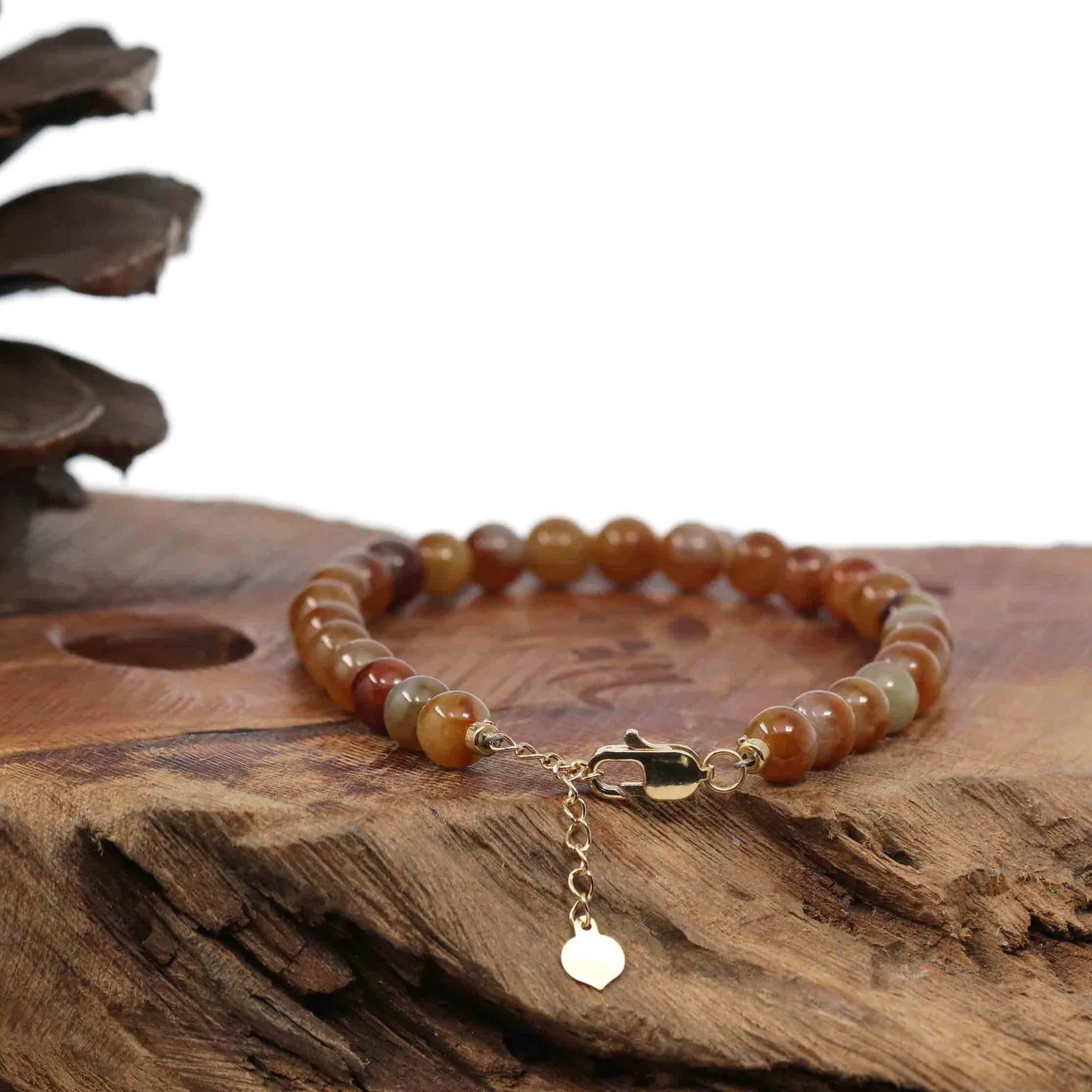 Baikalla Genuine Red Jadeite Jade Round Beads Bracelet With 18K Yellow Gold Clasp ( 6 mm )