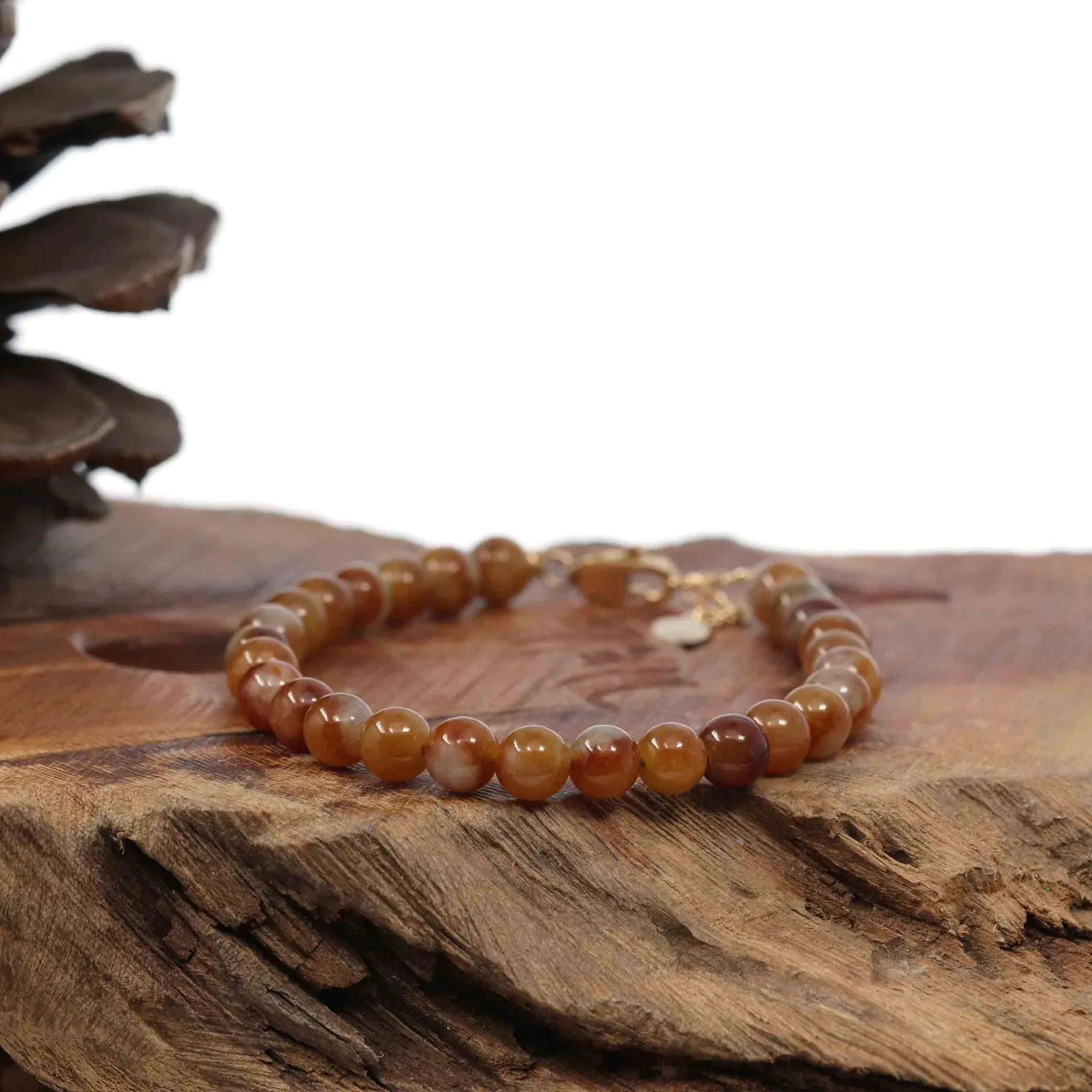 Baikalla Genuine Red Jadeite Jade Round Beads Bracelet With 18K Yellow Gold Clasp ( 6 mm )