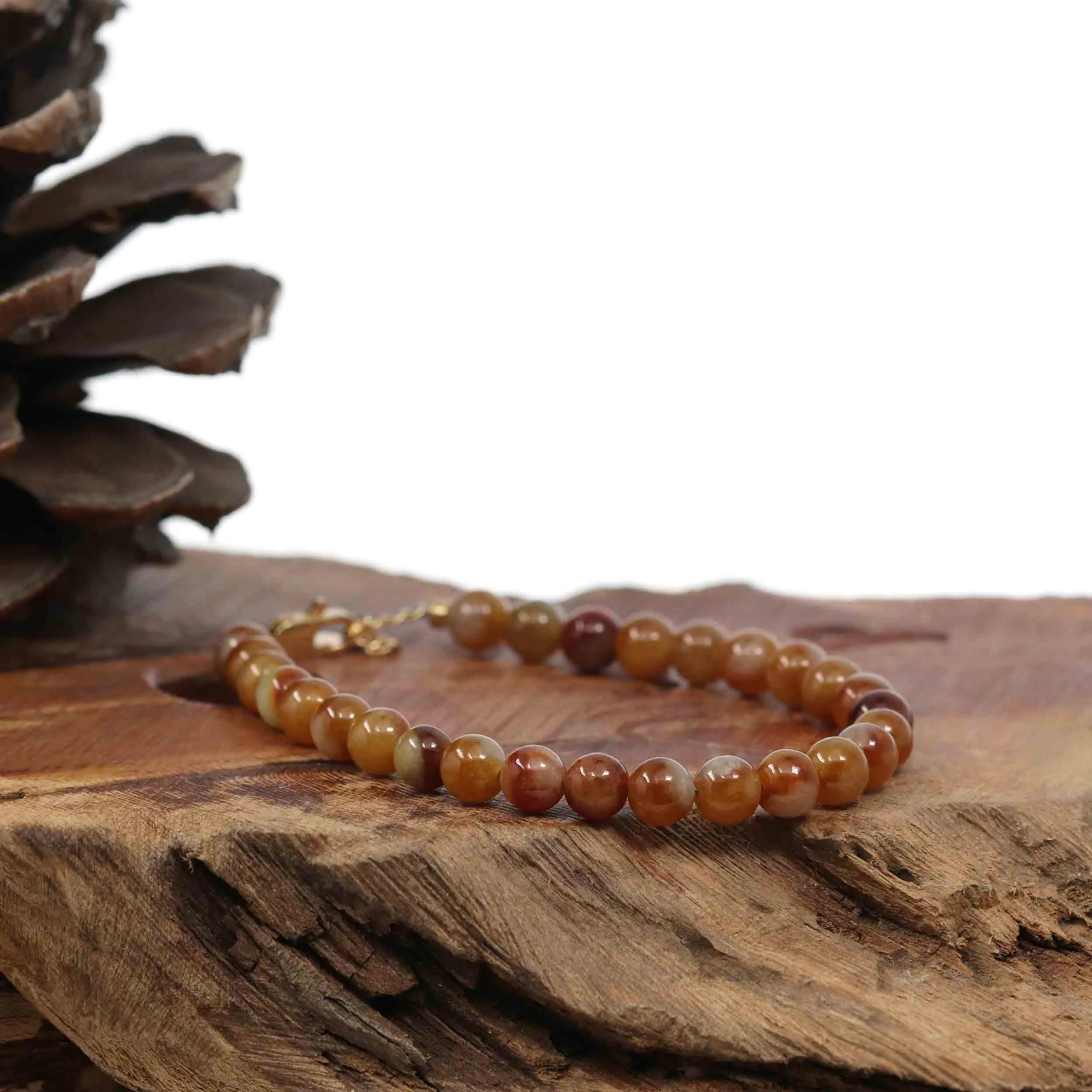 Baikalla Genuine Red Jadeite Jade Round Beads Bracelet With 18K Yellow Gold Clasp ( 6 mm )