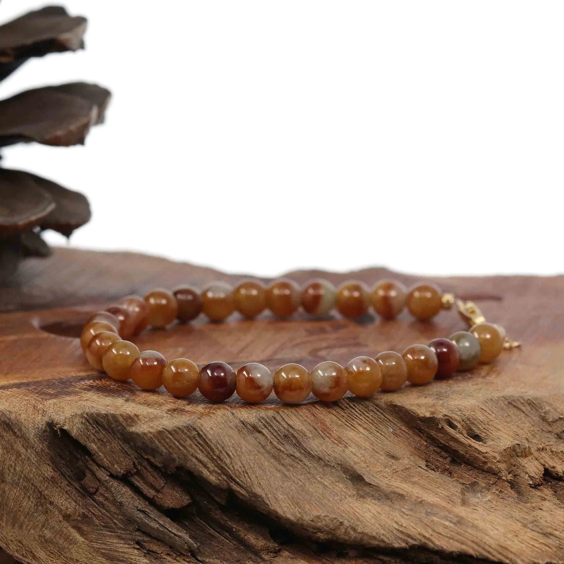 Baikalla Genuine Red Jadeite Jade Round Beads Bracelet With 18K Yellow Gold Clasp ( 6 mm )