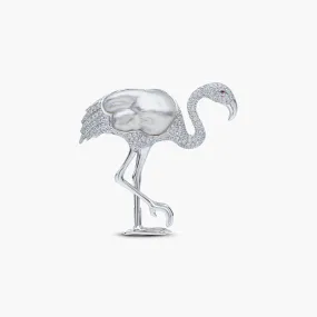 Baroque 18K Gold South Sea Pearl and Diamond Flamingo Brooch
