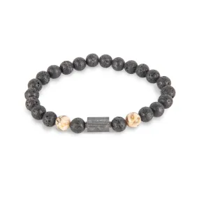 Beaded Black Lavastone & Antiqued Gunmetal Bar Bracelet