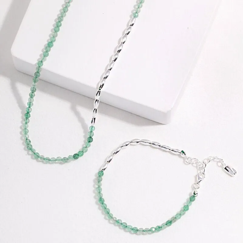 Beaded Green Strawberry Quartz Necklace