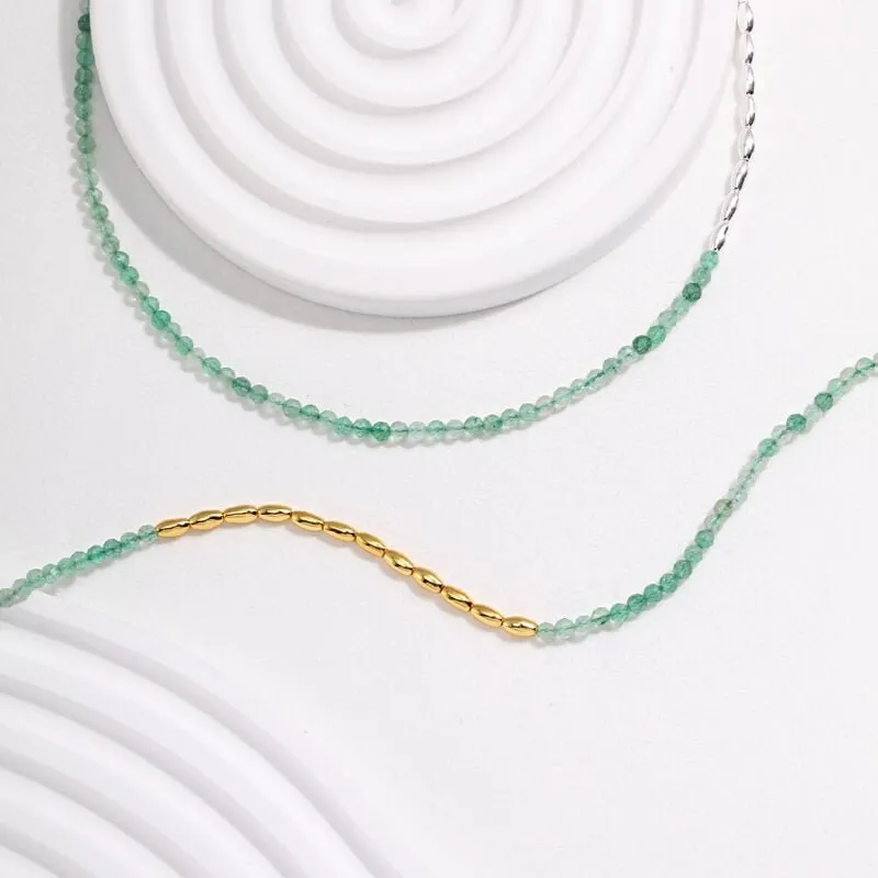Beaded Green Strawberry Quartz Necklace