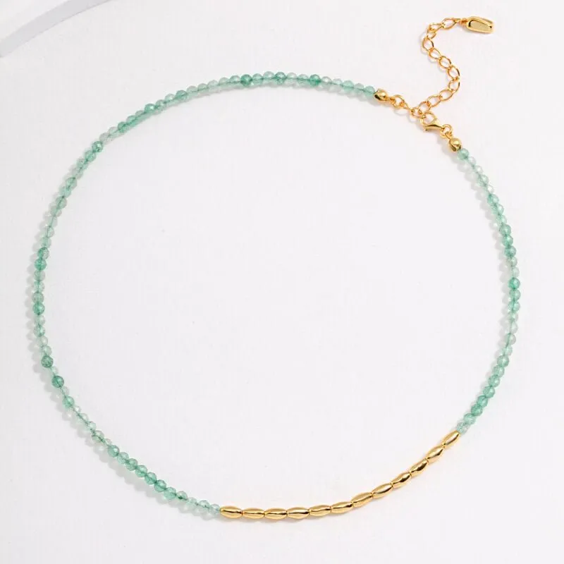 Beaded Green Strawberry Quartz Necklace