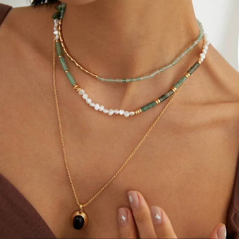 Beaded Green Strawberry Quartz Necklace