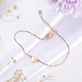 Beaded Heart Rose Gold Plated 925 Sterling Silver Chain Bracelet