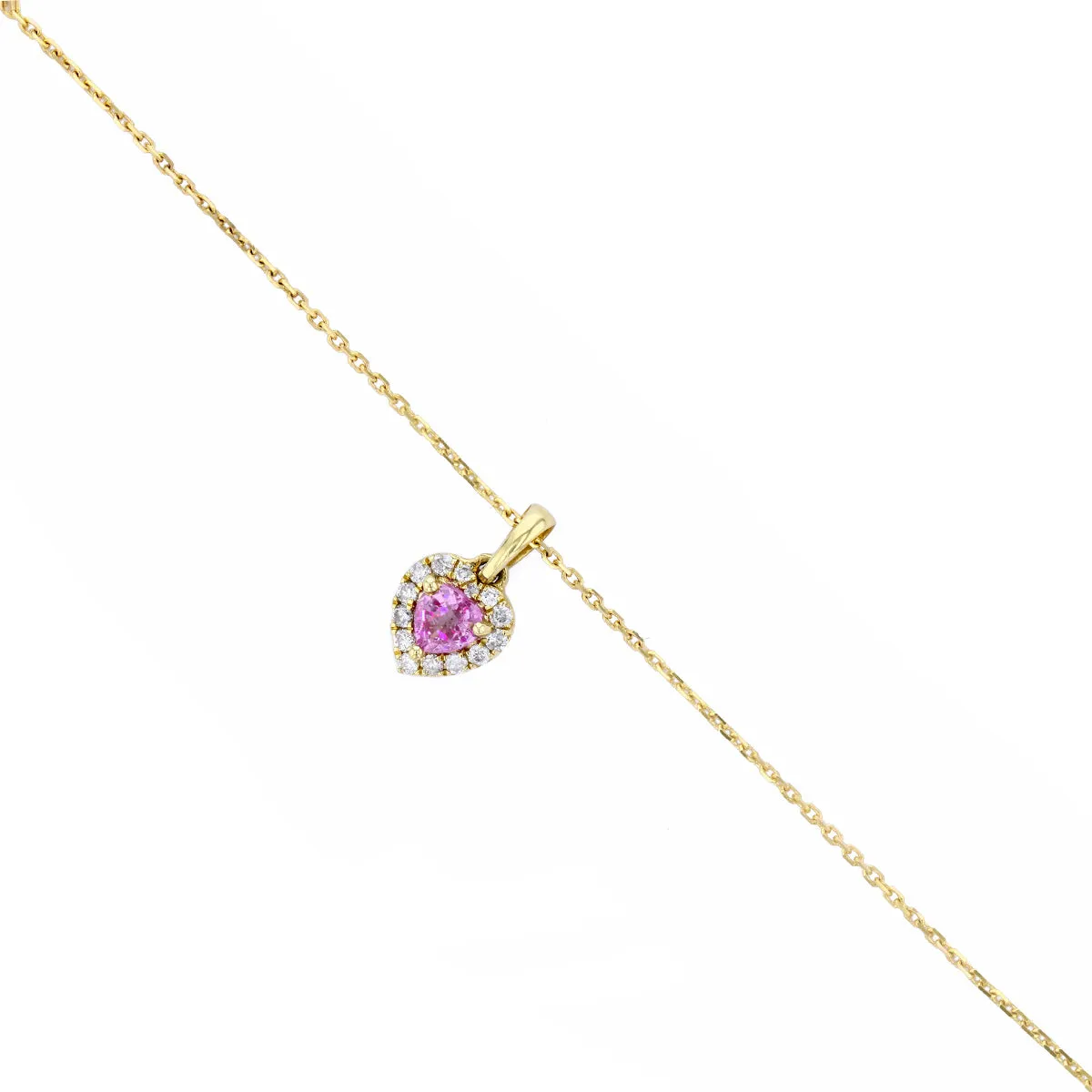 Bijou Collection Petite Pink Sapphire & Diamond Heart Halo Pendant | 9K Yellow Gold