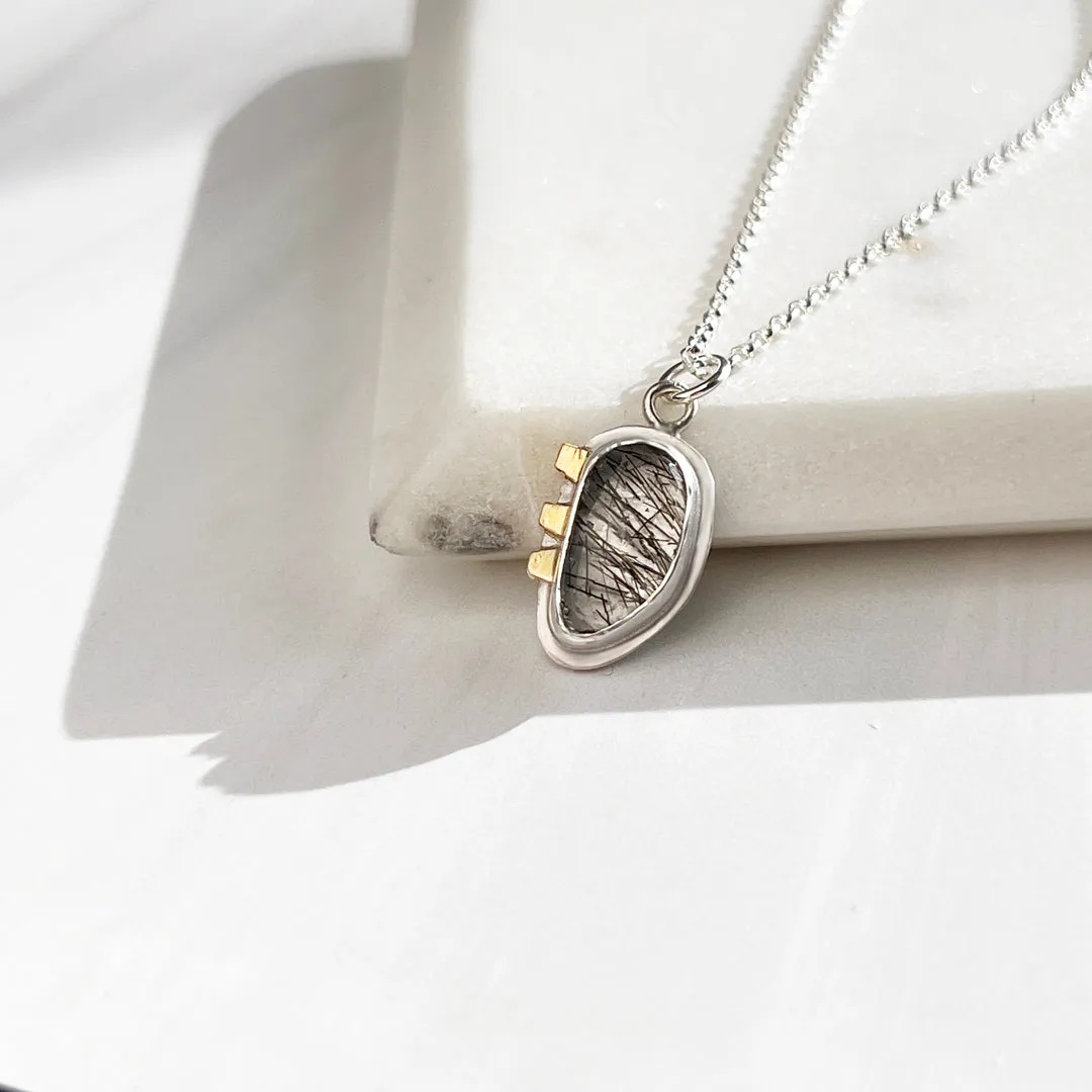 Black Tourmalinated Quartz Pendant Necklace with 18k gold #1