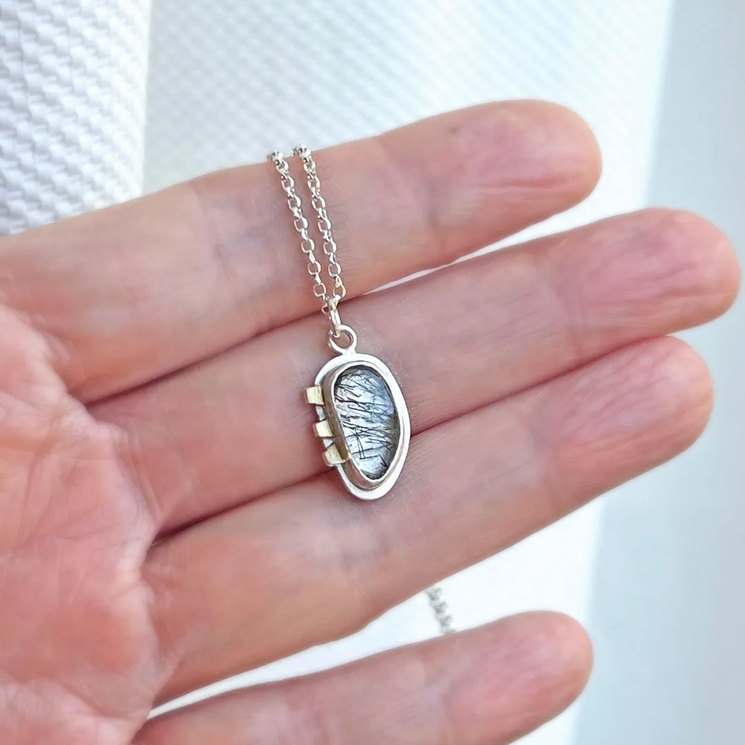 Black Tourmalinated Quartz Pendant Necklace with 18k gold #1