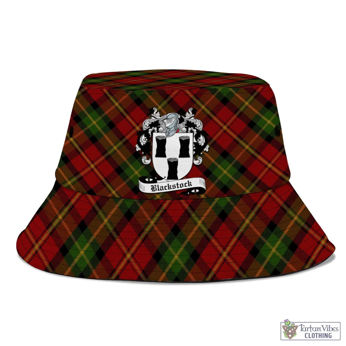 Blackstock Red Dress Tartan Bucket Hat with Family Crest