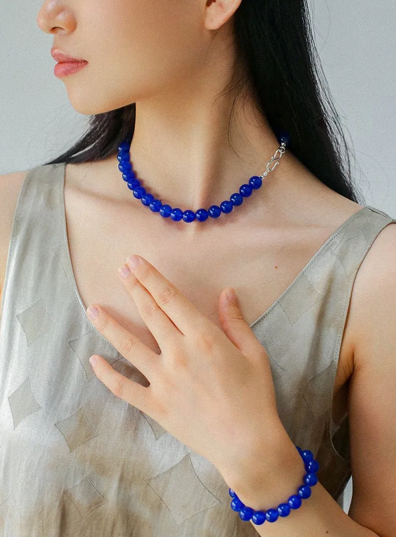 Blue Onyx Beaded Figure 8 Buckle Bracelet