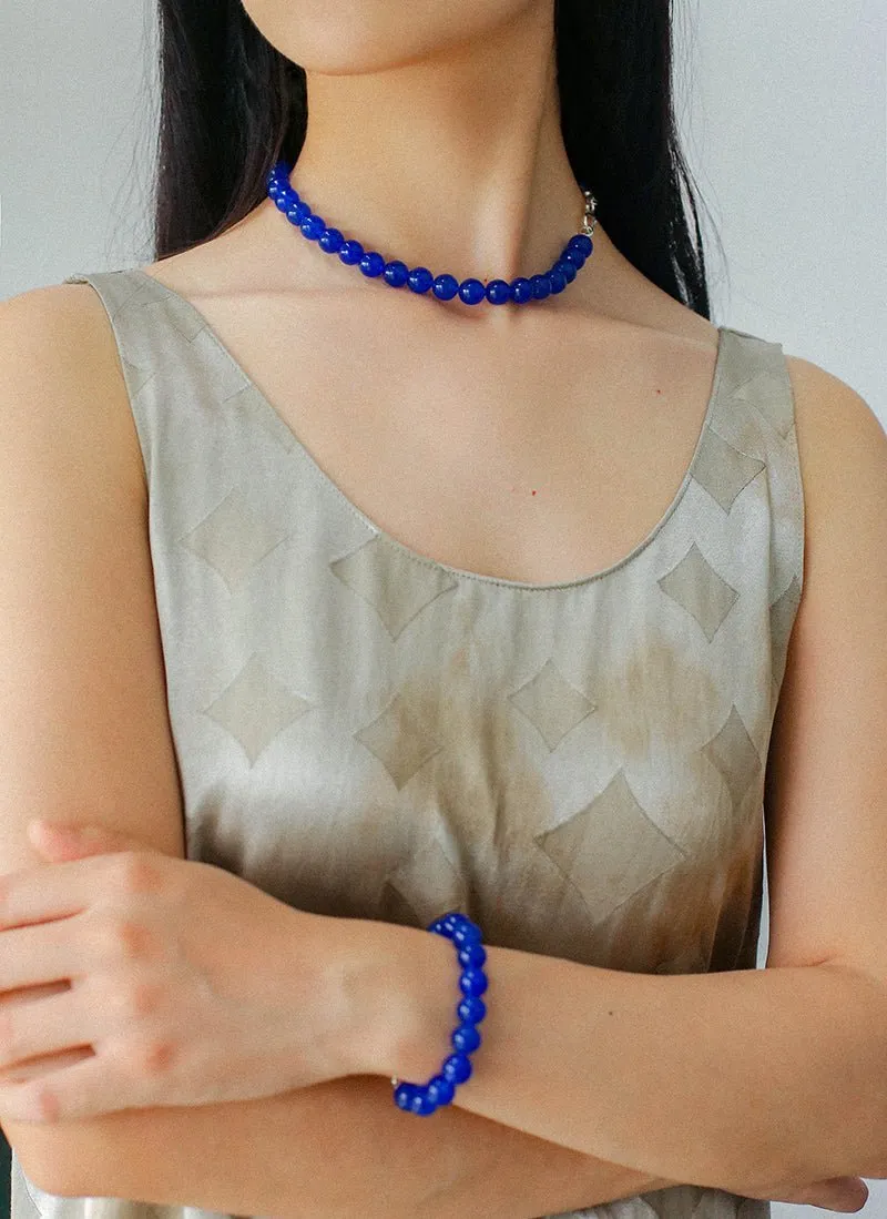 Blue Onyx Beaded Figure 8 Buckle Bracelet