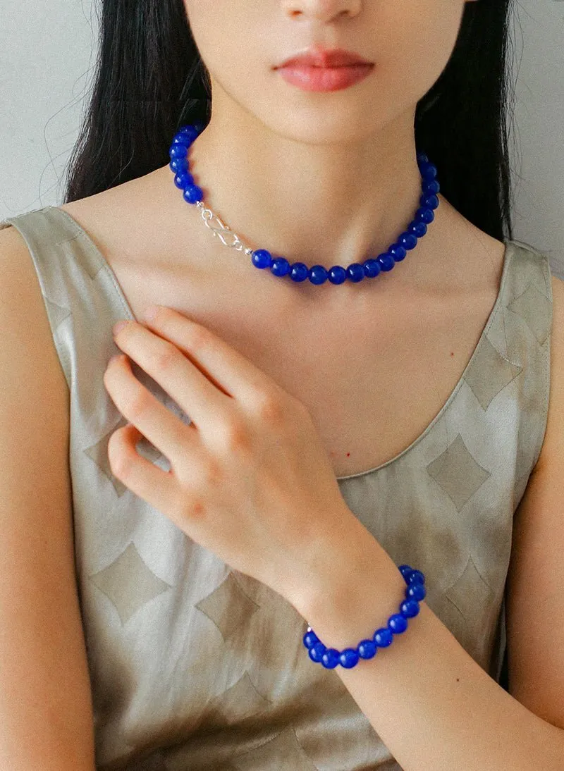 Blue Onyx Beaded Figure 8 Buckle Bracelet