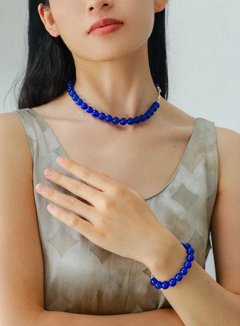 Blue Onyx Beaded Figure 8 Buckle Bracelet