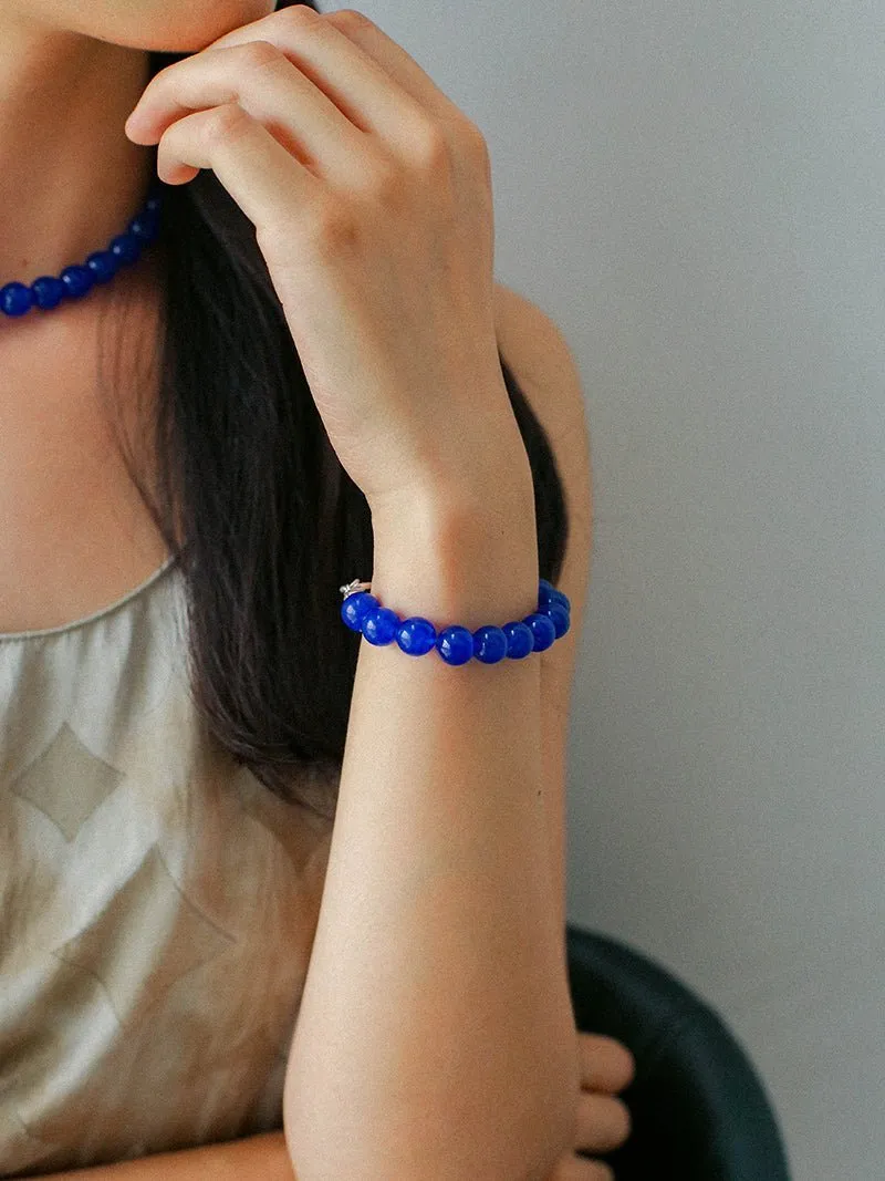 Blue Onyx Beaded Figure 8 Buckle Bracelet