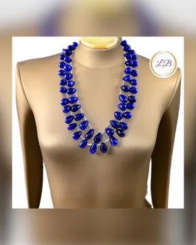 Blue Sapphire Gemstone Double-Strand Statement Necklace