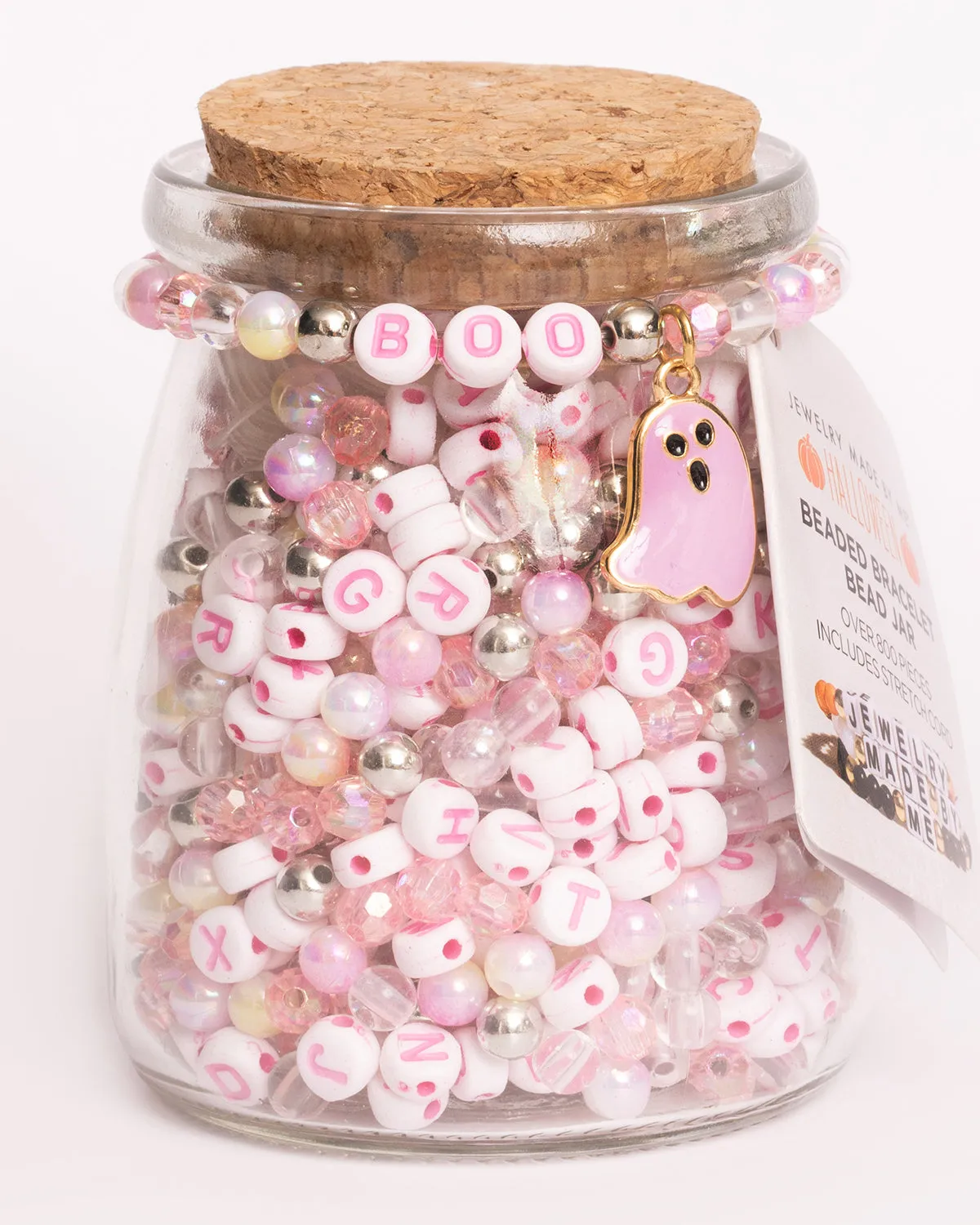 BOO Pastel Pink Letter Bead & Ghost Charm DIY Bead Jar
