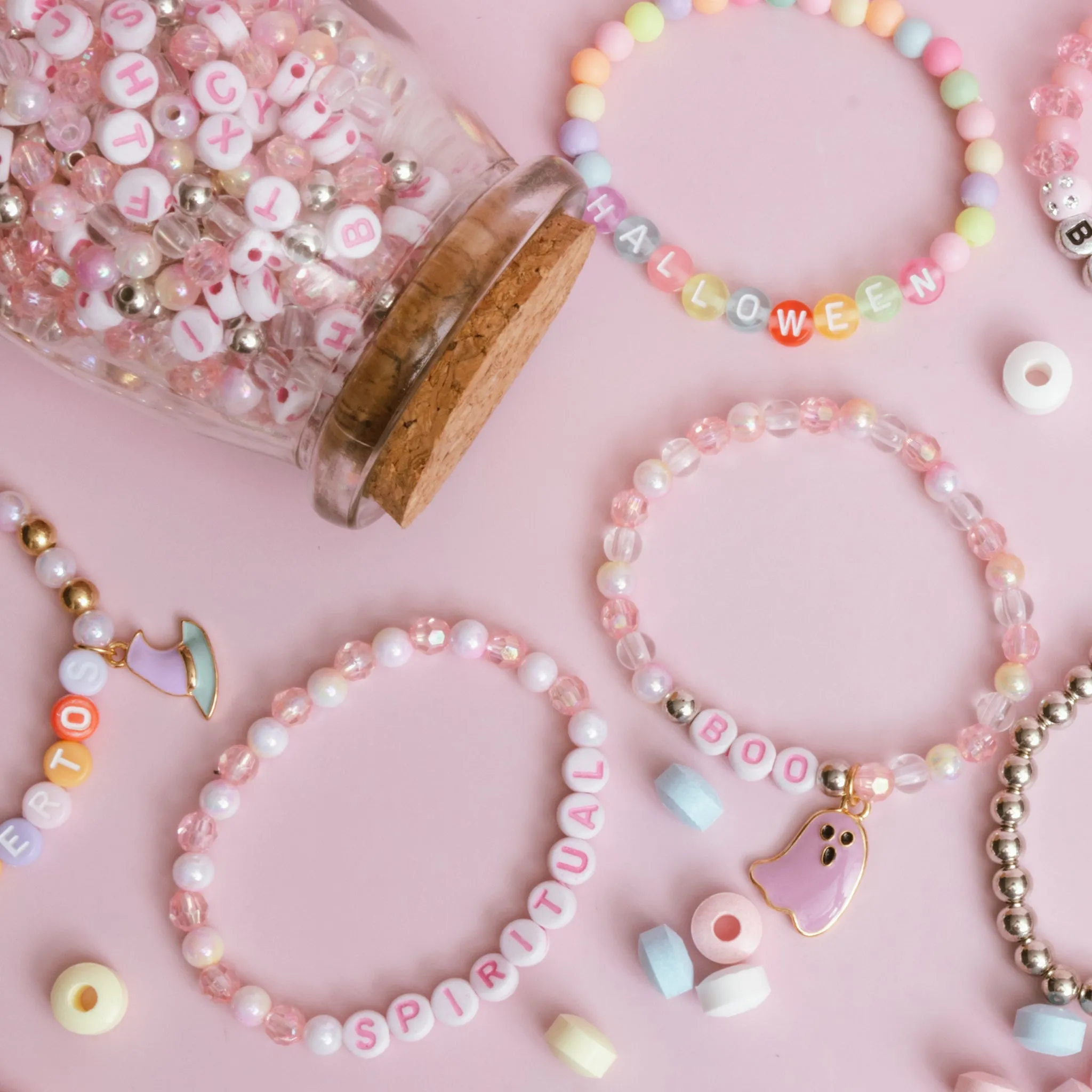 BOO Pastel Pink Letter Bead & Ghost Charm DIY Bead Jar