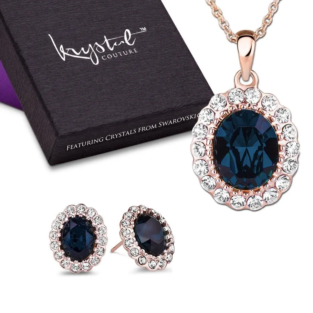 Boxed Gina Sapphire Pendant and Earrings Set Embellished with SWAROVSKI Crystals