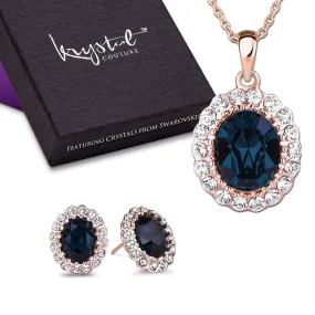 Boxed Gina Sapphire Pendant and Earrings Set Embellished with SWAROVSKI Crystals
