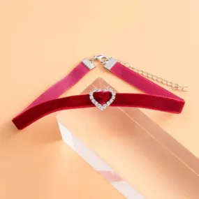 Burgundy Rhinestone Heart Design Choker